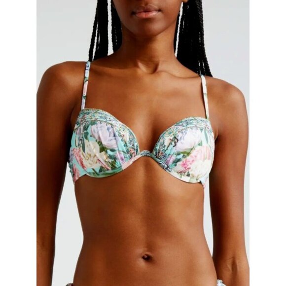 Camilla "Petal Promise Land" Underwire Swimsuit Bikini Top, Pale Aqua Multi - Picture 1 of 4